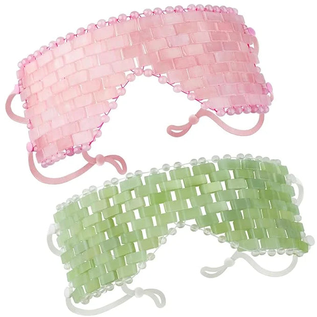 Natural Jade Eye Mask and Rose Quartz Eye Mask Set - Soothing & Relaxing Alleviate Puffiness and Migraines with Cooling an...