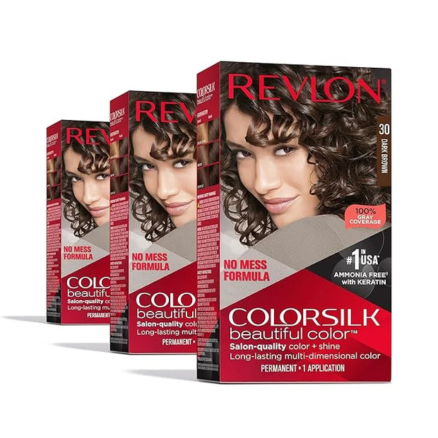 Revlon Colorsilk Beautiful Color Permanent Hair Color, (OLD VERSION) 30 Dark Brown (Pack of 3) - Product Image