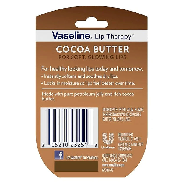 Vaseline Lip Therapy Cocoa Butter 6-Pack – Mini Lip Balms for Soft, Glowing Lips, 0.25 Oz Ea - Product Image