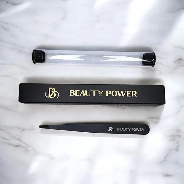 Professional Slant Tweezers for Women Facial Hair - German Stainless Steel, Ultra Precision, Lightweight Black Tweezers fo...