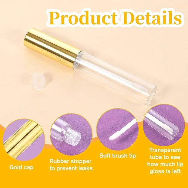 5 Pcs Empty Lip Gloss Tubes, Clear Plastic Gloss Container with Wand Refillable Lip Balm Bottle 10ml Lip Gloss Container f...