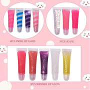 12Pcs Sparkle kids Lip Gloss Set with Unicorn Keychain Carrying Case, Assorted Flavors Moisturizing Shimmer Glossy Lip Par...