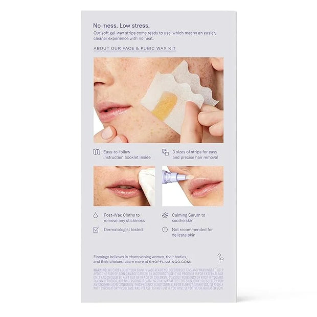 Flamingo Women Face Waxing Kit, Facial Waxing Kit with 20 Wax Strips for Face, 8 Post-Wax Cloths, and 1 Post-Wax Serum, Pa...