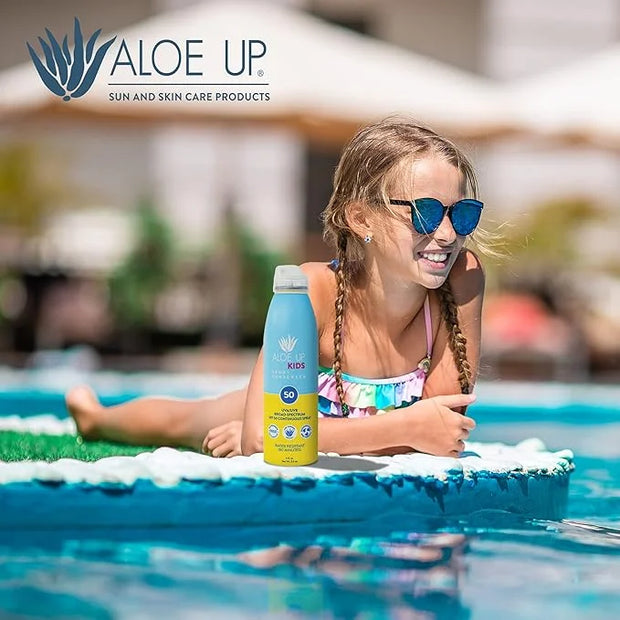 Aloe Up Kids Continuous Sport Sunscreen Spray SPF 50 - Broad Spectrum Sheer Face and Body Sunscreen Protector for Sensitiv...