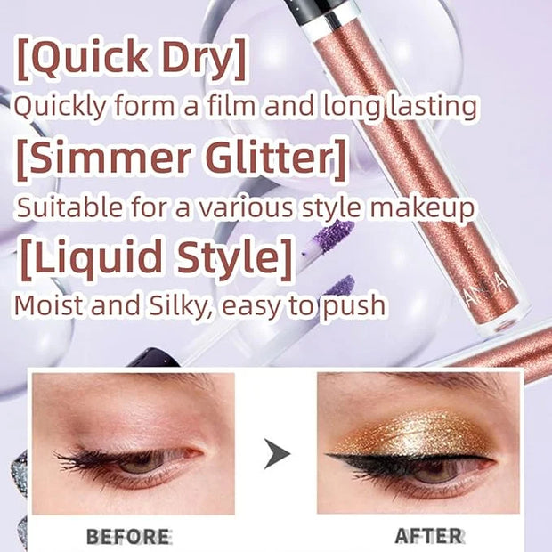 Eyeshadow liquid Glitter Long Lasting Pigments Metals Gloss Shimmer Eyeshadow Glow Eye Makeup (Rosegold) - Product Image