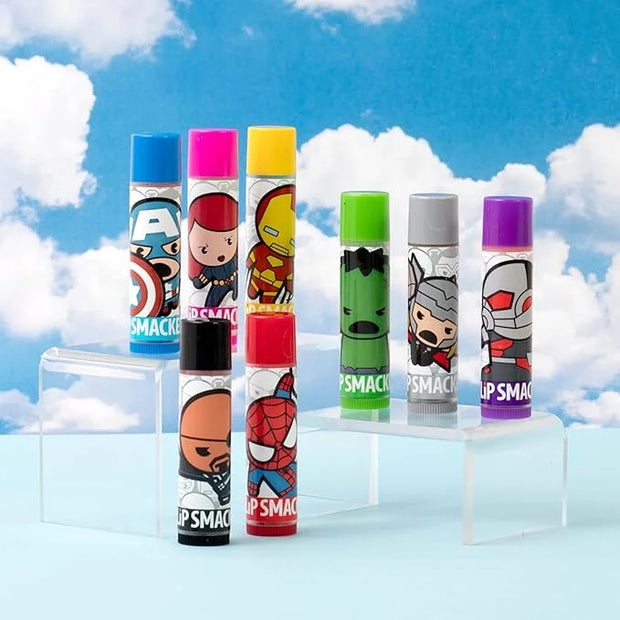 Lip Smacker Marvel Avenger Flavored Lip Balm Party Pack 8 Count, Super Hero, Spirderman, Iron Man, Captain America, Clear,...