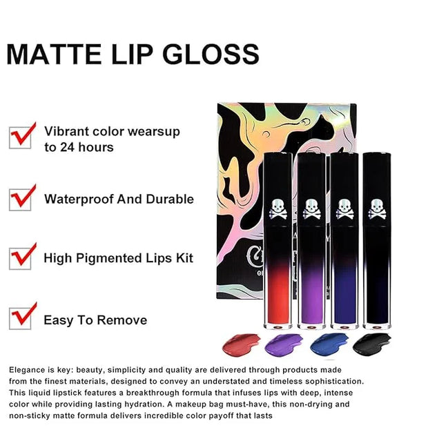 4PCS Halloween Matte Liquid Lipstick Lip Kit,24 Hour Long Lasting Red Lipgloss,Waterproof Smudge Proof Matte Lip Glaze,Got...