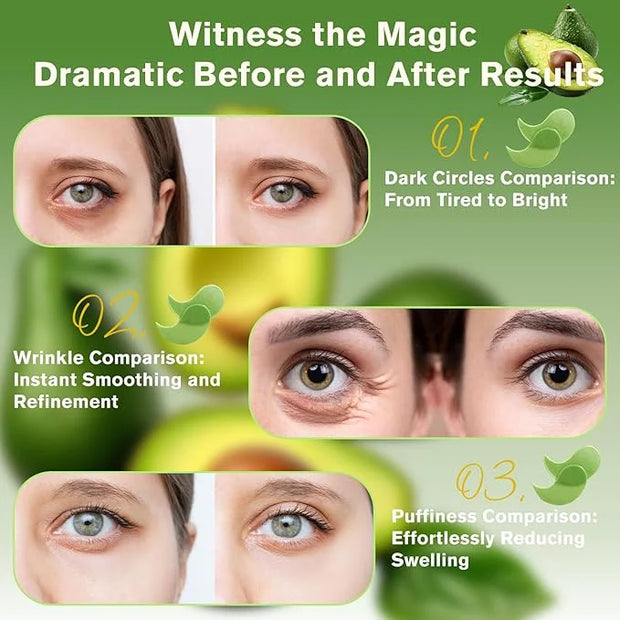 Nourishing Avocado Eye Patches 2-Pack 120 PCS, Collagen Eye Mask for Anti-oxidation and Hydration, Under Eye Patches Suita...