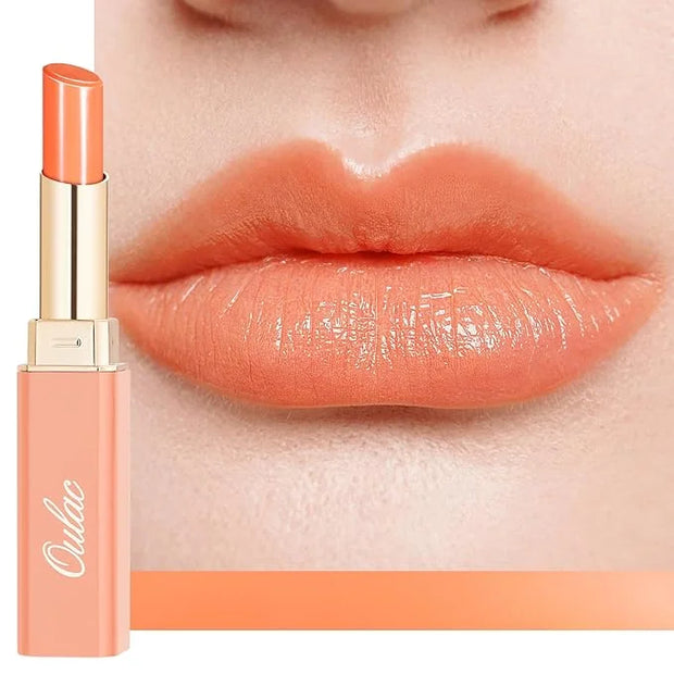 Oulac Shine Orange Lipstick for Women, 2 in 1 Glossy Coral Orange Tinted Lip Balm, Hydrating Lipstick for Dry Lips, Moistu...