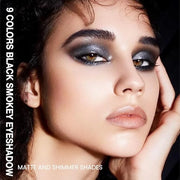 Black Smoky Eye shadow Palette, 9 Colors True Black Dark Grey Smokey Goth Makeup Pallet, 9 Soft Matte Shimmer High Pigment...