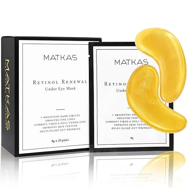 MATKAS Retinol Renewal Gold Under Eye Mask - 20 Pairs, Best Eye Patches for Puffy Eyes and Dark Circles, Collagen Under Ey...