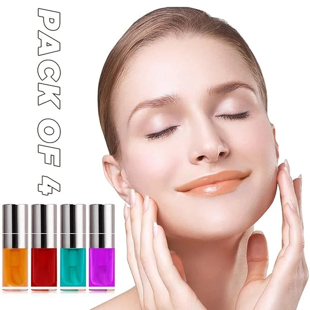 Plumping Lip Oil, 4PCS Hydrating Lip Glow Gloss Moisturizing Tinted Lip Balm Lasting Nourishing Protects Soothes, Comforts...