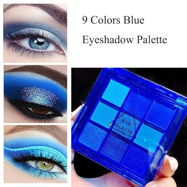 9-Color Glitter Matte Eyeshadow Palette, Silver Grey, Light Blue, Highly Pigmented Waterproof Corpse Bride Makeup for Blue...