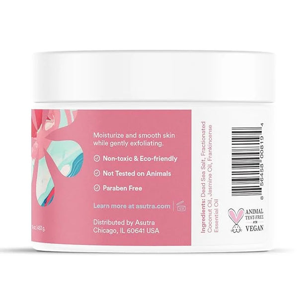 ASUTRA Dead Sea Salt Essential Oil Body Scrub Exfoliator (Refreshing Jasmine), 16 oz - Ultra Hydrating, Gentle, & Moisturi...