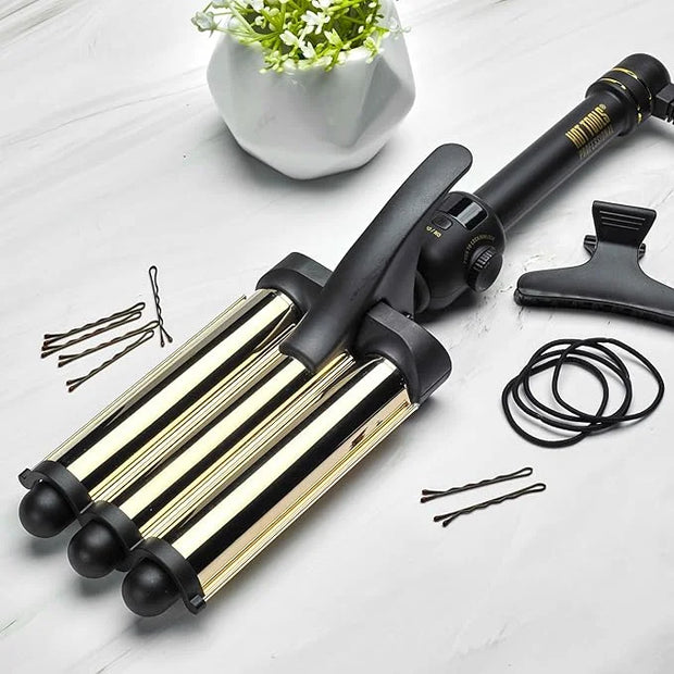 Hot Tools Pro Artist 24K Gold Digital 3 Barrel Hair Waver | Long Lasting Defined Waves (Jumbo Size) - Product Image