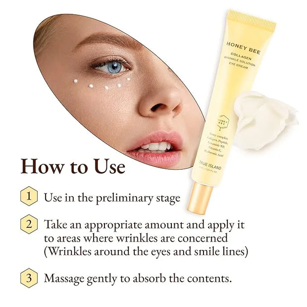 Honey Bee Collagen Fine Line Firming Eye Cream for Puffiness and Bags Under Eyes w/Vitamin C, 4 Peptides & Niacinamide | B...