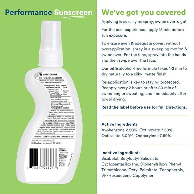 KINeSYS Fragrance Free Clear Spray Sunscreen for sensitive skin, SPF 30, Hypoallergenic, Broad Spectrum UVA/UVB protection...