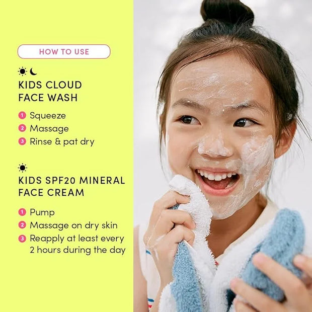 Evereden Kids Morning Skincare Set – Cloud Face Wash, SPF 20 Daily Face Cream, Hair Spray & Headband – 4-Piece Clean Routi...