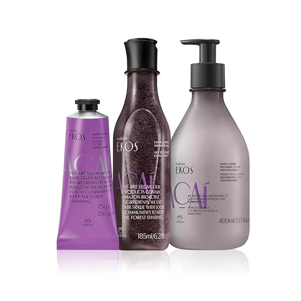 natura - Ekos Açaí Revitalizing Bundle - Hand cream & Exfoliating Shower Gel & Body Lotion - Vegan Skin Care - Brazilian B...