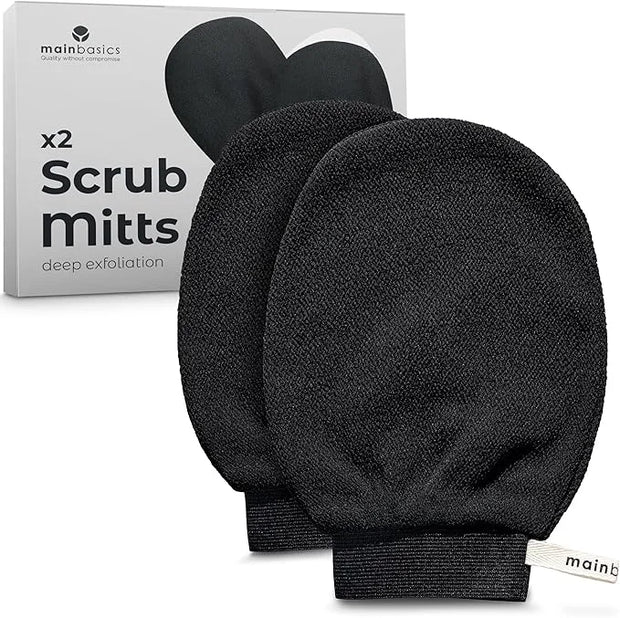 MainBasics Korean Exfoliating Mitts - Deep Body Scrubber Exfoliator Gloves for Dead Skin, Spray Tan Removal, Keratosis Pil...