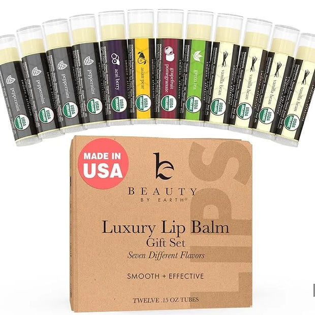 USDA Organic Lip Balm - USA Made with Natural Ingredients, 12 Pack Multi Flavor Lips Moisturizer, Moisturizing Lip Care, B...