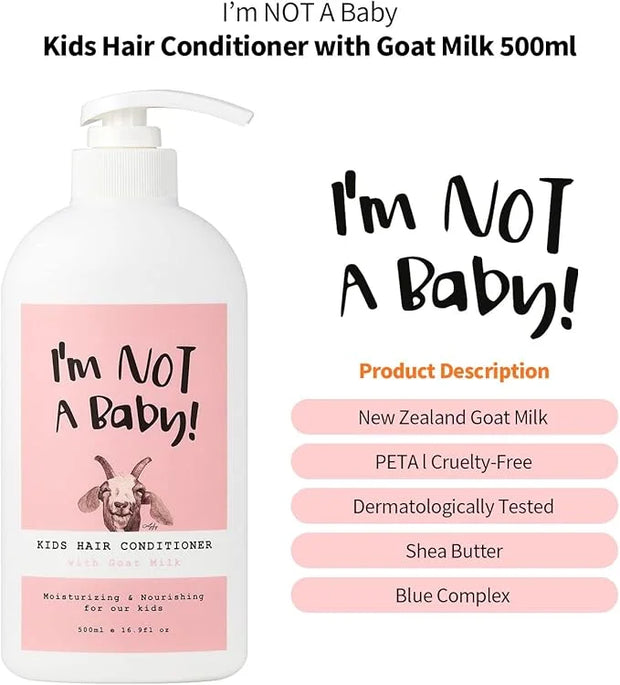 I'm NOT A Baby! Kids Hair Conditioner, Dermatologist Tested, Allergen-Free, Zero Silicon, Goat Milk & Shea Butter, PETA Cr...