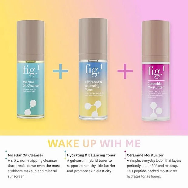 Fig.1 Dewy Morning, Daily Hydration Skincare Gift Set - Travel & Trial Size - Includes Micellar Oil Cleanser (30ml), Hydra...