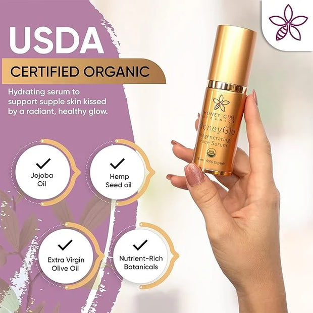 Honey Girl Organics HoneyGlo Regenerating Face Serum, USDA Certified Organic Facial Serum for Women Softens and Moisturize...