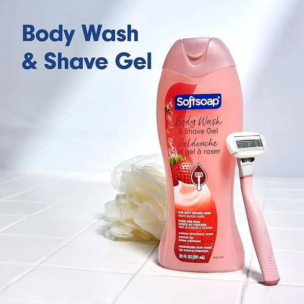 Softsoap Moisturizing Body Wash and Shave Gel, Creamy Strawberry Scent, 20 fl oz Bottle (Pack of 4) - Product Image