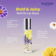 Blossom Roll on Lip Gloss, Scented Clear High Shine Moisturizing Lip Oil, Non Sticky, Infused with Real Flowers, Made in U...