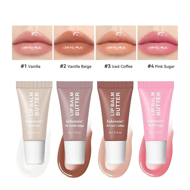4Pcs Hydrating Lip Gloss Set, Mini Lip Butter Balm Pack, High Shine Glass Finish Lip Moisturizing Plumping Lip Gloss Shiny...