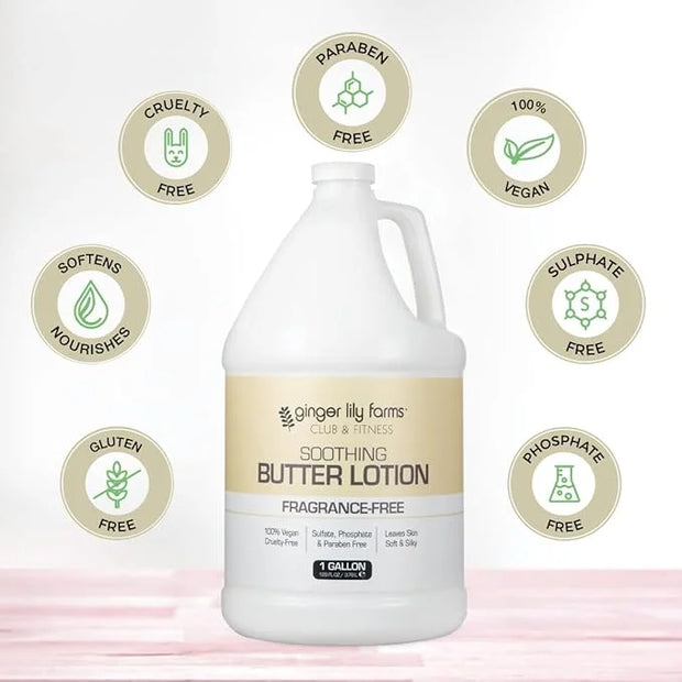 Ginger Lily Farms Club & Fitness Soothing Butter Lotion for Dry Skin, 100% Vegan & Cruelty-Free, Fragrance Free, 1 Gallon ...
