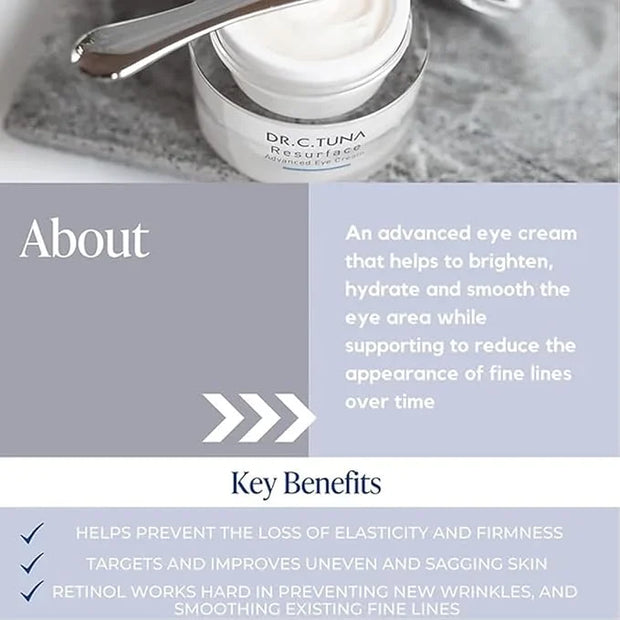 Farmasi Dr. C. Tuna Resurface Advanced Eye Cream, Natural and Organic Anti Aging, Wrinkles Eye Cream to Reduce Puffiness, ...