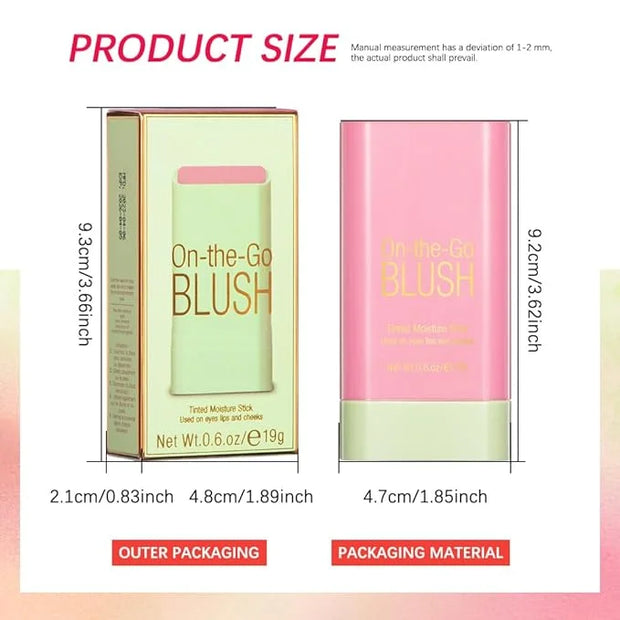 Soft Creamy Blush Stick,On-the-Go Blush,2-in-1 Cheek and Lip Tint,Waterproof Hydrating Solid Natural Moisture Smooth Blend...