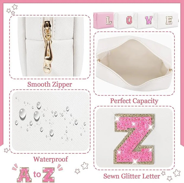 Initial letter patch makeup bag,