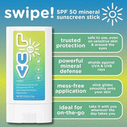 Swipe! SPF 50 Mineral Sunscreen Stick, Broad-Spectrum Protection Against UVA & UVB Rays, Perfect For Everyday Activities &...