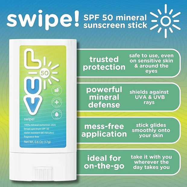 Swipe! SPF 50 Mineral Sunscreen Stick, Broad-Spectrum Protection Against UVA & UVB Rays, Perfect For Everyday Activities &...