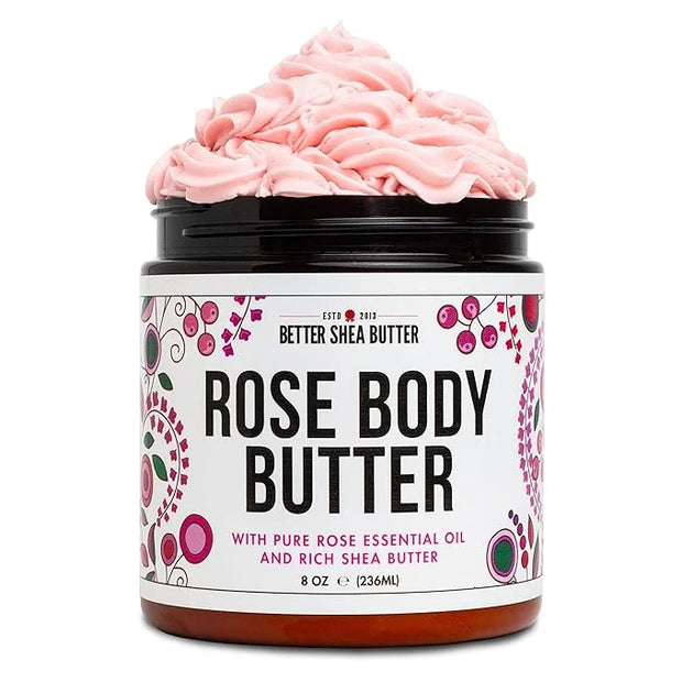 Rose Body Butter for Dry Skin with Whipped Shea Butter and Pure Essential Oil | Ultra Hydrating Rose Lotion for Women | Al...
