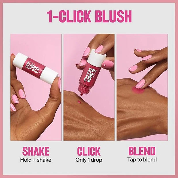 Revlon Glimmer Blush Drops, Liquid Blush for Cheeks, Liquid to Velvety Powder Finish, Glowy, High Pigment, 103 Field of Ro...