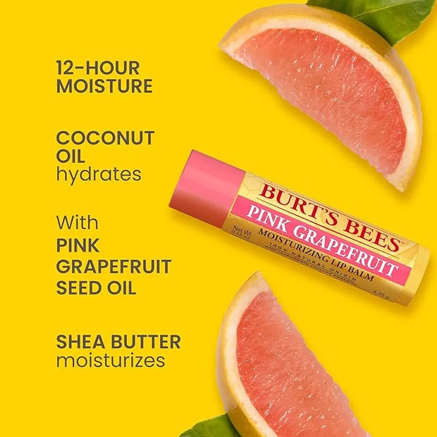 Burt's Bees Lip Balm - Pink Grapefruit, Lip Moisturizer With Responsibly Sourced Beeswax, Tint-Free, Natural Origin Condit...