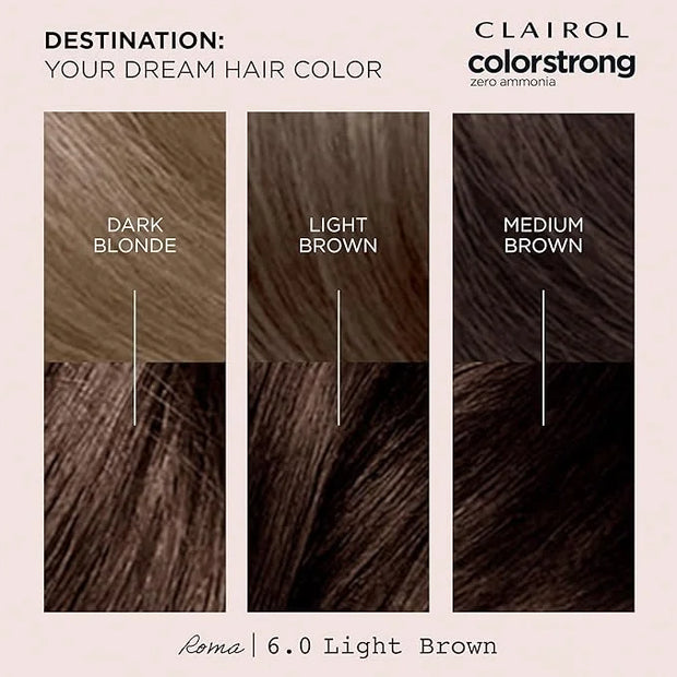 Clairol ColorStrong Permanent Zero Ammonia Hair Dye, 6.0 Light Brown - Roma Hair Color, Pack of 1 - Product Image