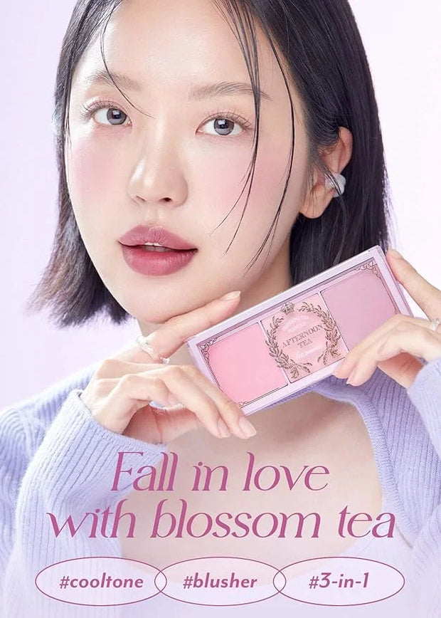 I'm Meme Palette - Afternoon Tea Blusher | Blossom Tea Blended, Cool Tone Blush for Cheek, Soft Pink, Peach, Lavender, 3 S...