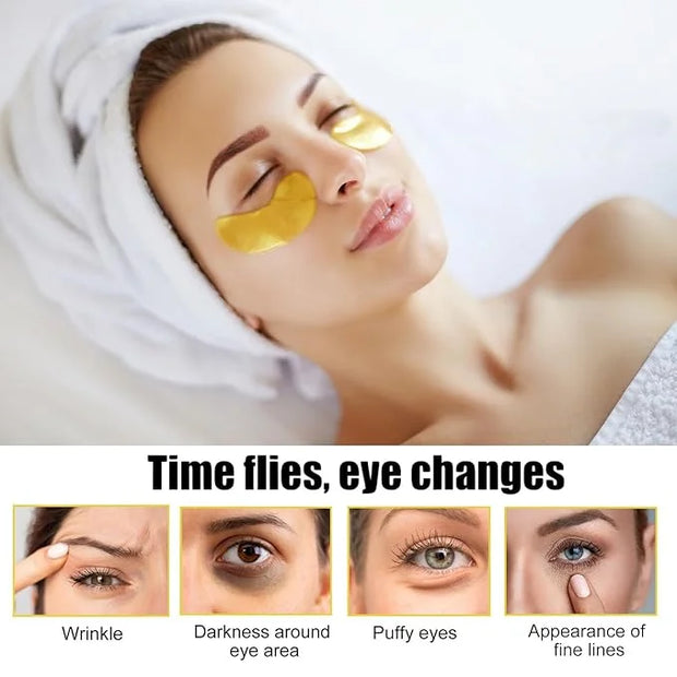 30 Pairs Lip Masks & Eye Masks, 24K Gold Gel Crystal Collagen Eye Patches for Puffy Eyes, Effectively Moisturizing & Reduc...