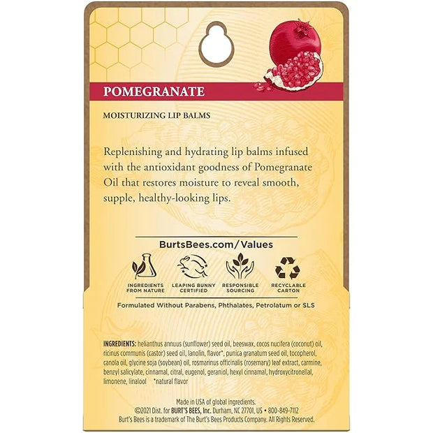 Burt's Bees Lip Balm - Pomegranate, Lip Moisturizer With Responsibly Sourced Beeswax, Tint-Free, Natural Origin Conditioni...