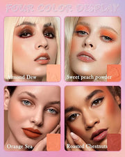Matte Face Blush Palette Kit with Brush-4 Colors Pink Purple Orange Silky Mineral Blendable Blusher Contour Powder for Che...