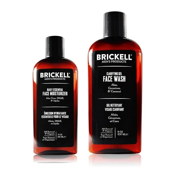 Brickell Men's Daily Essential Face Care Routine I, Gel Facial Cleanser Wash and Face Moisturizer Lotion, Natural and Orga...