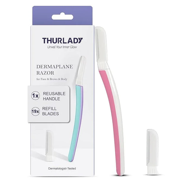 Face Razors for Women, Reusable Handle with 19 Microblades, Dermaplane Razor for Women Face, Eyebrow & Facial Razors, Peac...