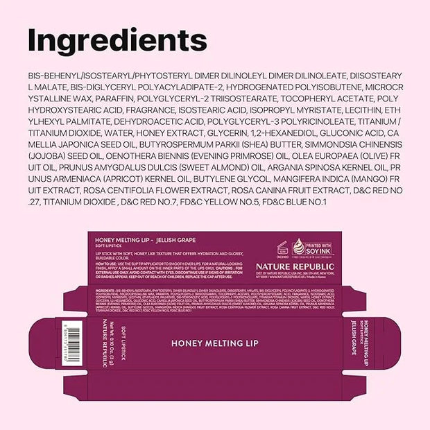 Nature Republic HONEY MELTING LIP (09 GRAPE) SOFT LIP STICK Hydrating Gloss, Moisturizing balms, Sheer tint, Shine & Nude,...