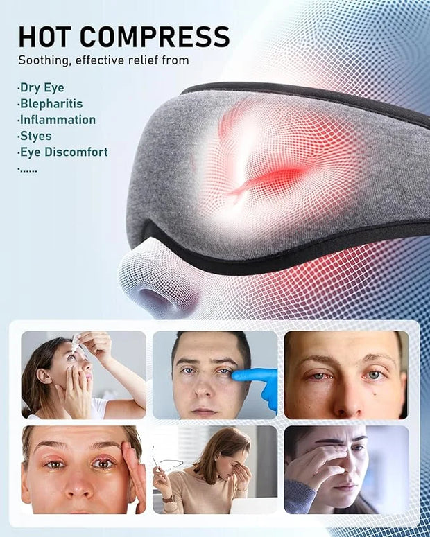 Heated Eye Mask Warm Eye Compress for Dry Eyes - Cordless Electric Heat Eye Mask with Temperature Timer Control Heating Pa...