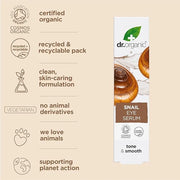 Dr. Organic Snail Gel Eye Serum | Tightens and Hydrates Delicate Eye Area, Reduces Puffiness, Natural, Certified Organic, ...